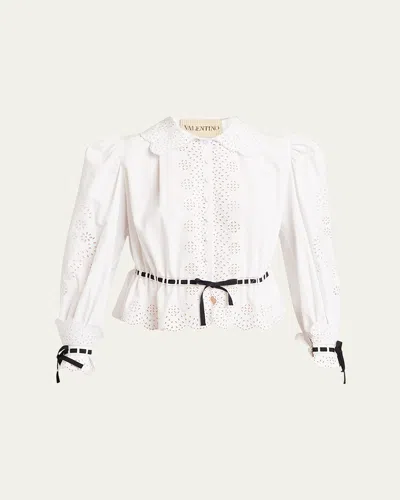 Valentino Eyelet-embroidered Poplin Shirt In Animal Print