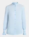 Valentino Womens Angel Blue Embroidered Long-sleeves Linen Shirt In Blue