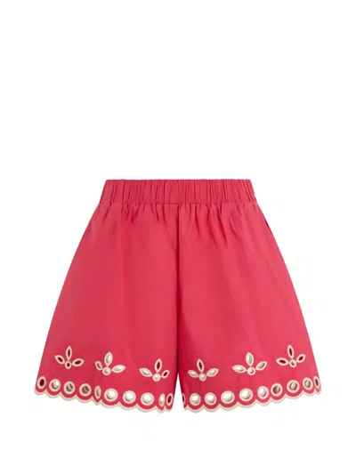 Valentino Eyelet Embroidered Shorts In Pink