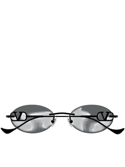 Valentino Eyewear Oval Rimless Vlogo Sunglasses In Black