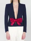 Valentino Fabric-covered Button Cuffs Peak Lapel Jacket In Blue