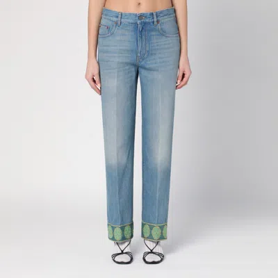 VALENTINO VALENTINO FADED BLUE JEANS WITH JACQUARD BACKGROUND