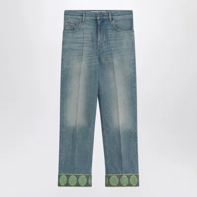 Valentino Faded Blue Jeans With Jacquard Background In Gray