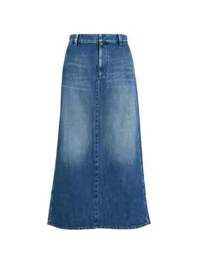 Valentino Faded Denim Midi Skirt In Blue