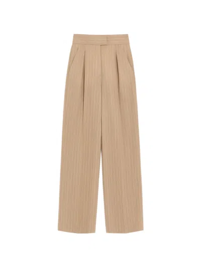 Valentino Mud-colored Pinstripe Wool Trousers In Beige