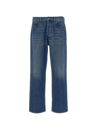 Valentino Faded-design Straight-leg Jeans In Blue