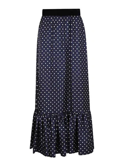 Valentino Womens Navy Betulla Polka Dot Ruffle Silk Midi Skirt In Blue