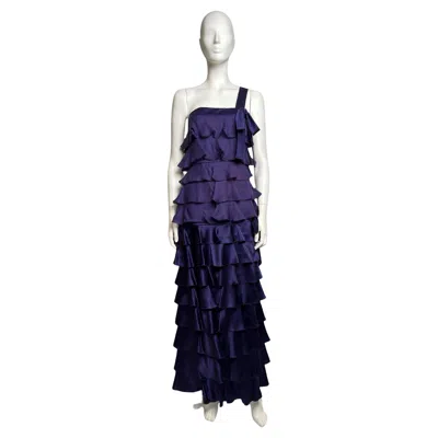 Pre-owned Valentino Fall 2007 Purple Silk Satin Gown With Cascading Tiered Ruffles