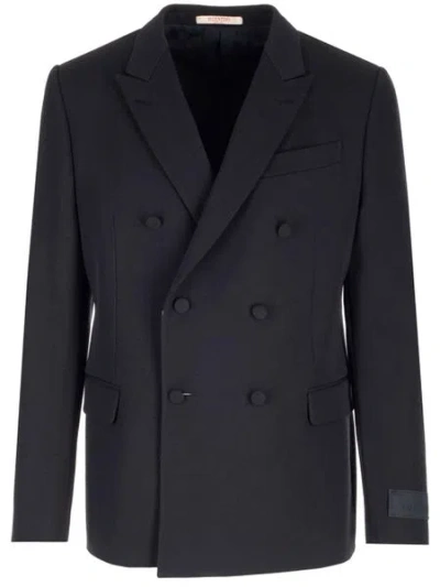 VALENTINO FALL/WINTER 2024 MEN'S NAVY BLUE RAFFIA DOUBLE-BREASTED BLAZER