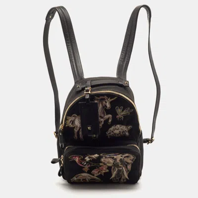 Pre-owned Valentino Garavani Fantastic Animal Embroidered Black Canvas Backpack