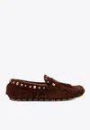 Valentino Garavani Driver Fastaway Loafer With Fringes And Decorative Studs In Brown
