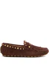 Valentino Garavani Driver Fastaway Loafer With Fringes And Decorative Studs In Brown