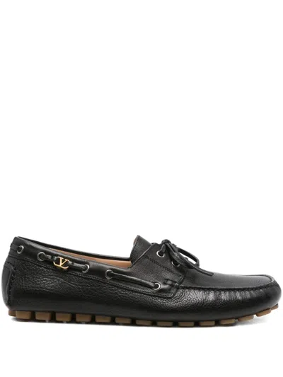 VALENTINO GARAVANI FASTAWAY LEATHER LACE-UP BOAT SHOES