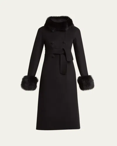 VALENTINO FAUX FUR TRIM BELTED WOOL-CASHMERE COAT