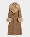 Valentino Faux Fur-trim Tweed Coat In Brown Multi