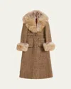 Valentino Faux Fur-trim Tweed Coat In Brown Multi