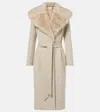Valentino Faux Fur-trimmed Virgin Wool Wrap Coat In Beige