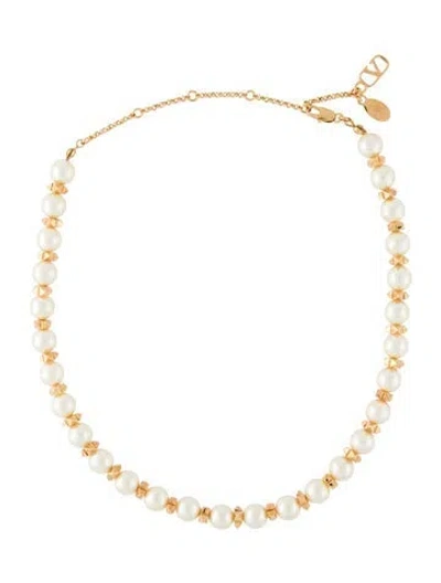 Pre-owned Valentino Garavani Faux Pearl Bead Collar Necklace, 16.5" In Multi