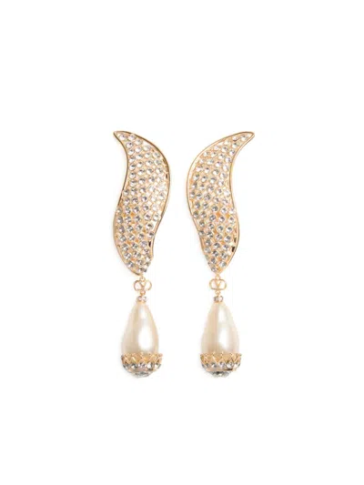 Valentino Garavani Faux-pearl Drop Earrings In Gold/black/crystal/cream