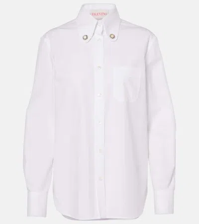 VALENTINO FAUX PEARL-EMBELLISHED COTTON POPLIN SHIRT