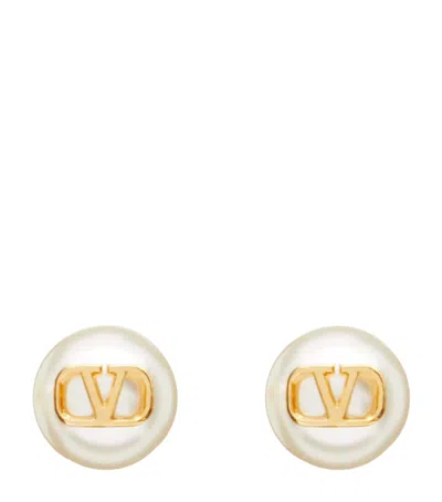 Valentino Garavani Faux Pearl Vlogo Earrings In Gold