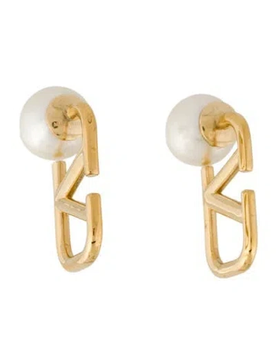 Pre-owned Valentino Garavani Faux Pearl Vlogo Earrings In Multicolor