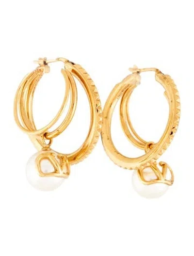 Pre-owned Valentino Garavani Faux Pearl Vlogo Hoop Earrings In Multicolor