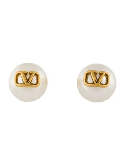 Pre-owned Valentino Garavani Faux Pearl Vlogo Signature Stud Earrings In Multi