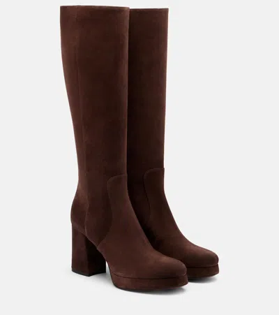 Valentino Garavani Fawcette 80 Suede Platform Knee-high Boots In Burgundy