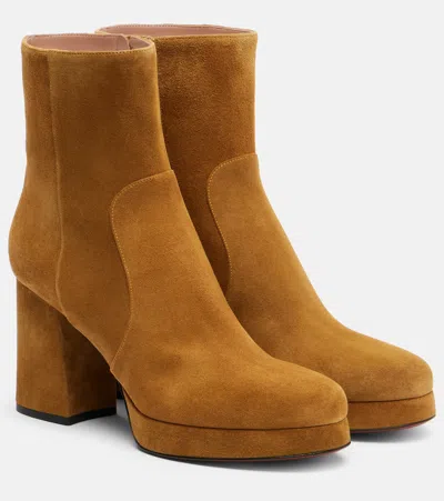 Valentino Garavani Fawcette 90 Suede Platform Ankle Boots In Brown