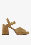 Valentino Garavani Beige Fawcette Platform Sandals In Split Leather In Brown