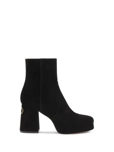 Valentino Garavani Fawcette Suede Platform Ankle Boots In Black