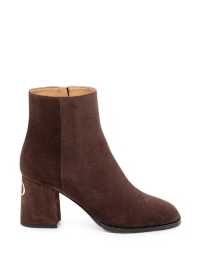 Valentino Garavani Vlogo 80 Bootie Fawcette Suede Ankle Boots In Brown