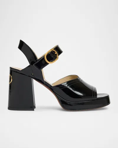VALENTINO GARAVANI FAWCETTE VLOGO PATENT LEATHER PLATFORM SANDALS