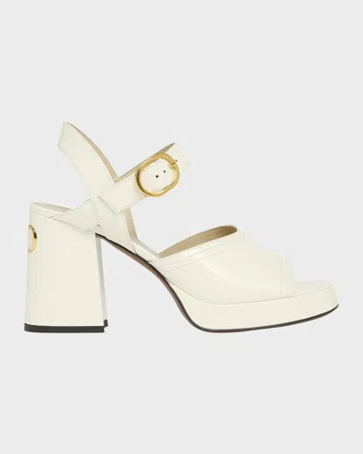 Valentino Garavani Fawcette Vlogo Patent Leather Platform Sandals In Ivory