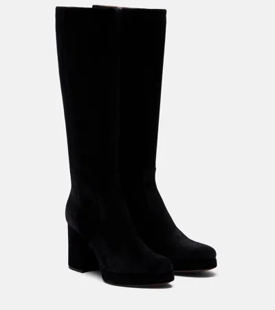 Valentino Garavani Fawcette Vlogo Suede Knee-high Boots In Black
