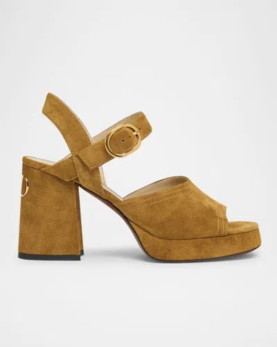VALENTINO GARAVANI FAWCETTE VLOGO SUEDE PLATFORM SANDALS