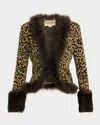 Valentino Feather And Lamb Shearling Trim Metallic Leopard Jacket In Gold