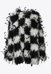Valentino Feather Checked Short Coat In Monochrome