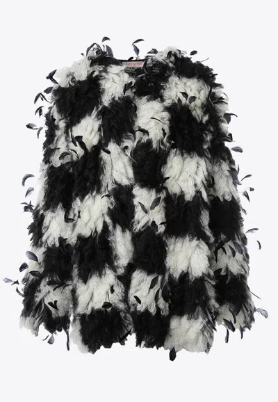 Valentino Feather Checked Short Coat In Monochrome