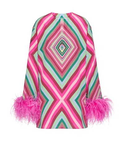 Valentino Feather-cuff Mini Dress In Pink