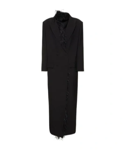 Valentino Feather Decorated Coat In Black