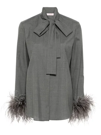 Valentino Feather-detail Blouse In Gray