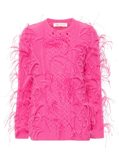 Valentino Feather-detail Knitted Jumper In Pink