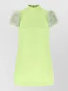 Valentino Feather Dress Faux Fur Sleeves Neckline In Green