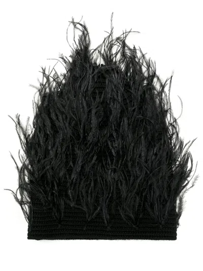 Valentino Garavani Feather-embellished Knitted Beanie
