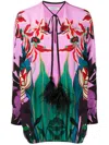 Valentino Feather-embellished Mirrored Orchid Ramage Blouse In Pink