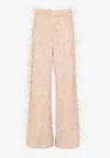 Valentino Feather-embellished Wool Pants In Sand