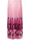 Valentino Feather Print Pleated Midi Skirt In Pink