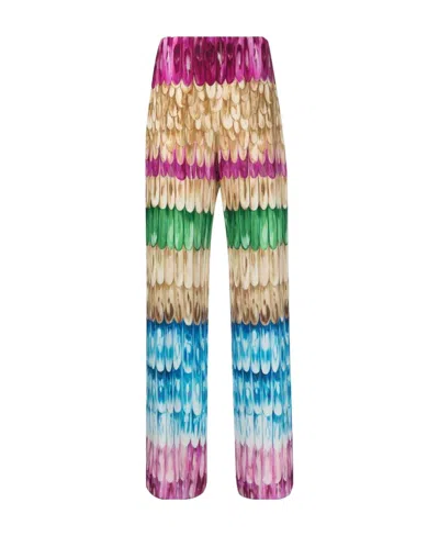 Valentino Feather-print Wide-leg Trousers In Multicolor